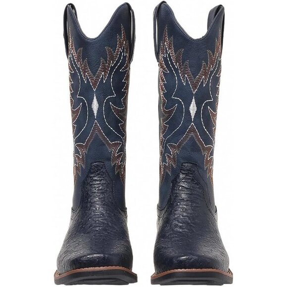 Women Blue Western Cowboy Boots for  Mid Calf Cowgirl Boot Snip Toe Chunky Heel - Picture 3 of 8